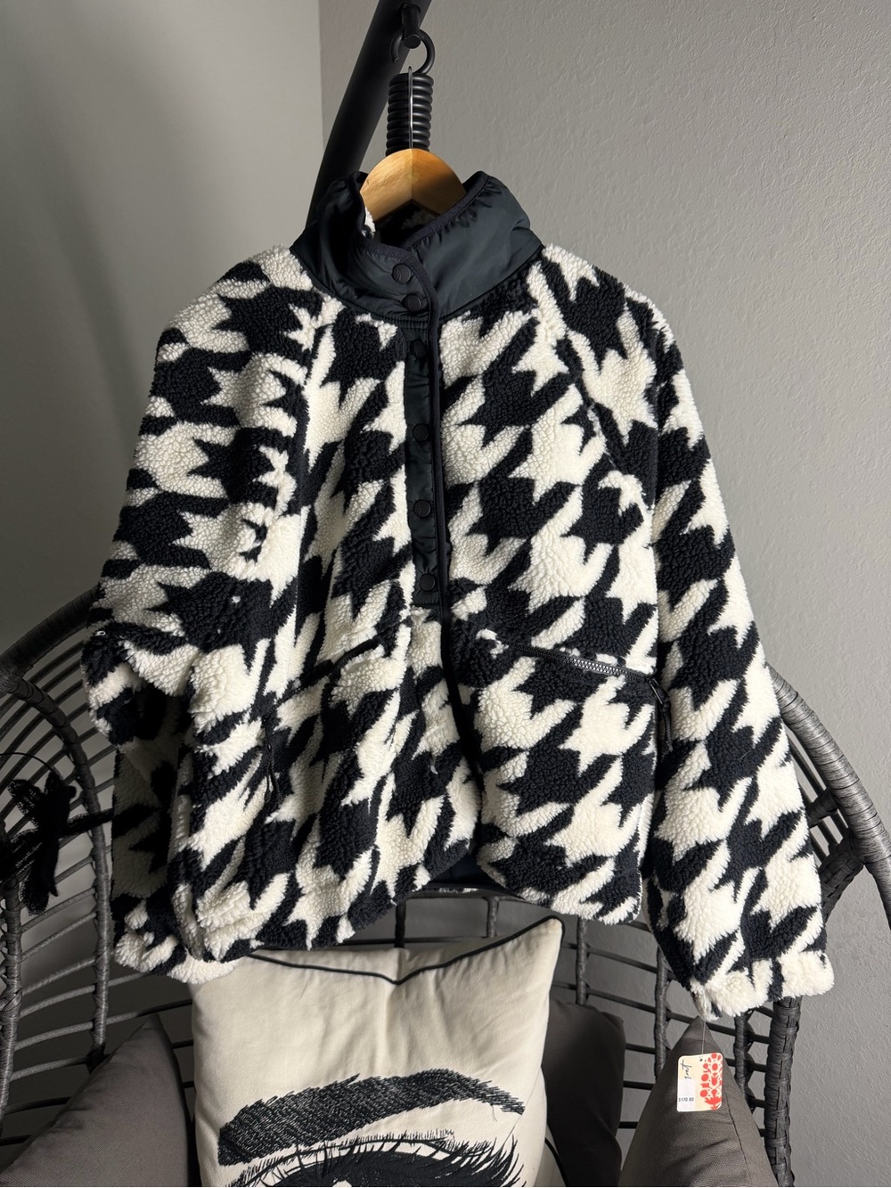 Free People Hit The Slopes Printed Fleece Jacket Houndstooth M - Picture 4 of 9